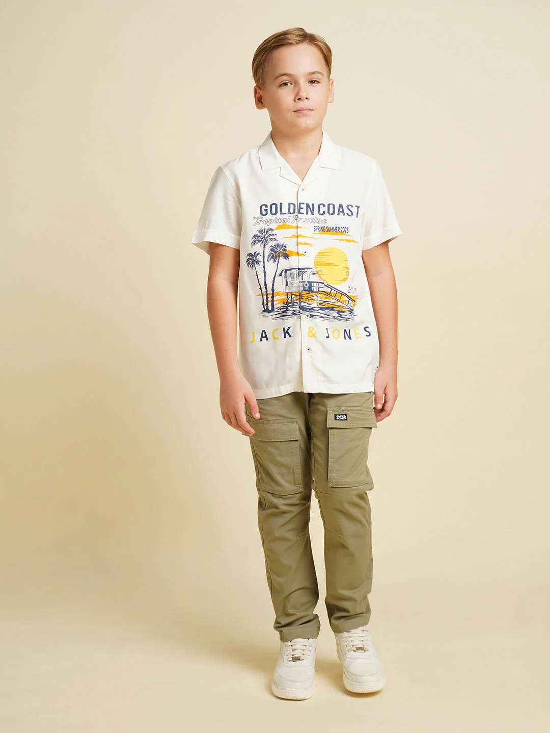 Boys White Printed Viscose Shirt - Image 5