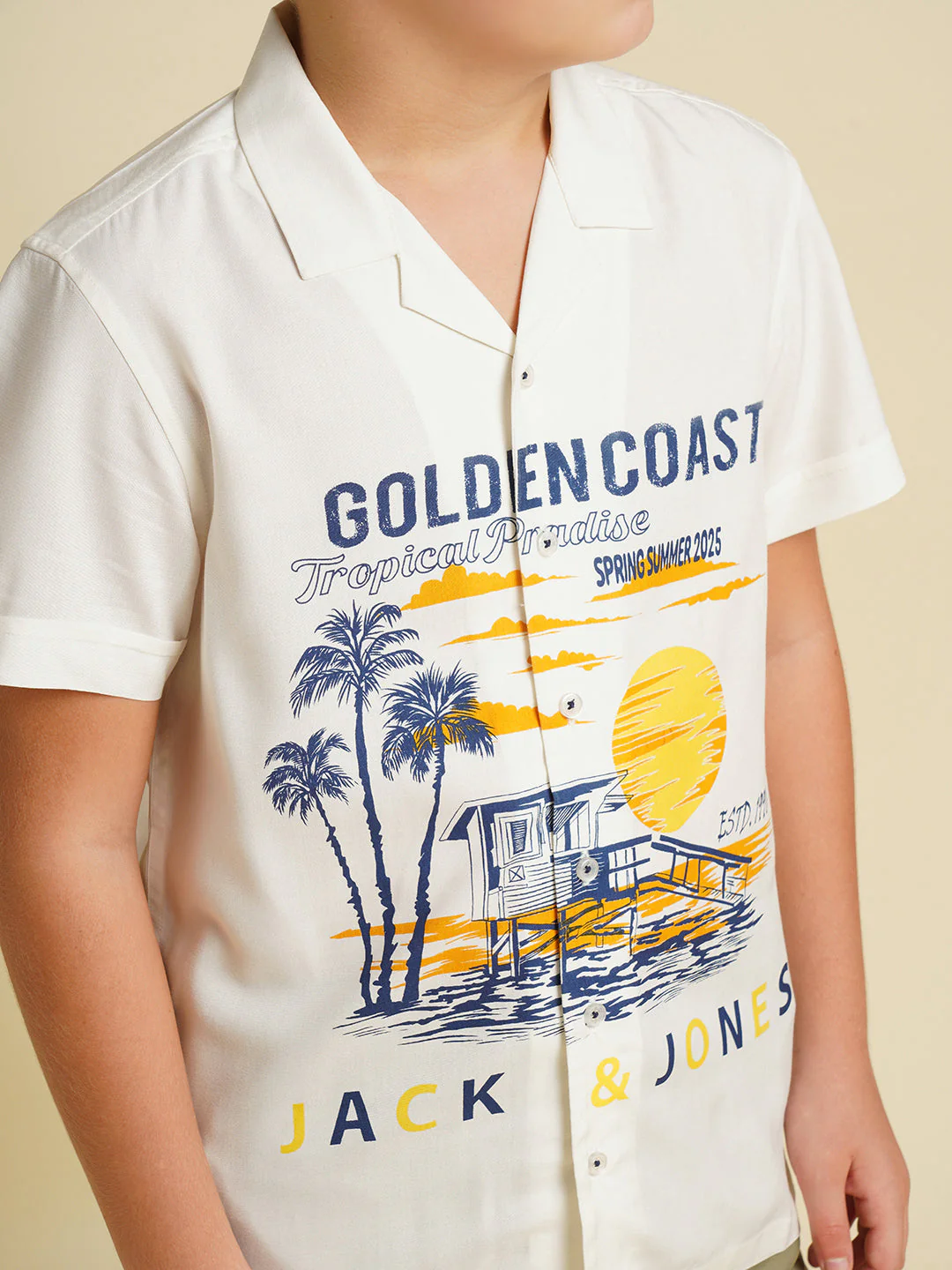 Boys White Printed Viscose Shirt - Image 6
