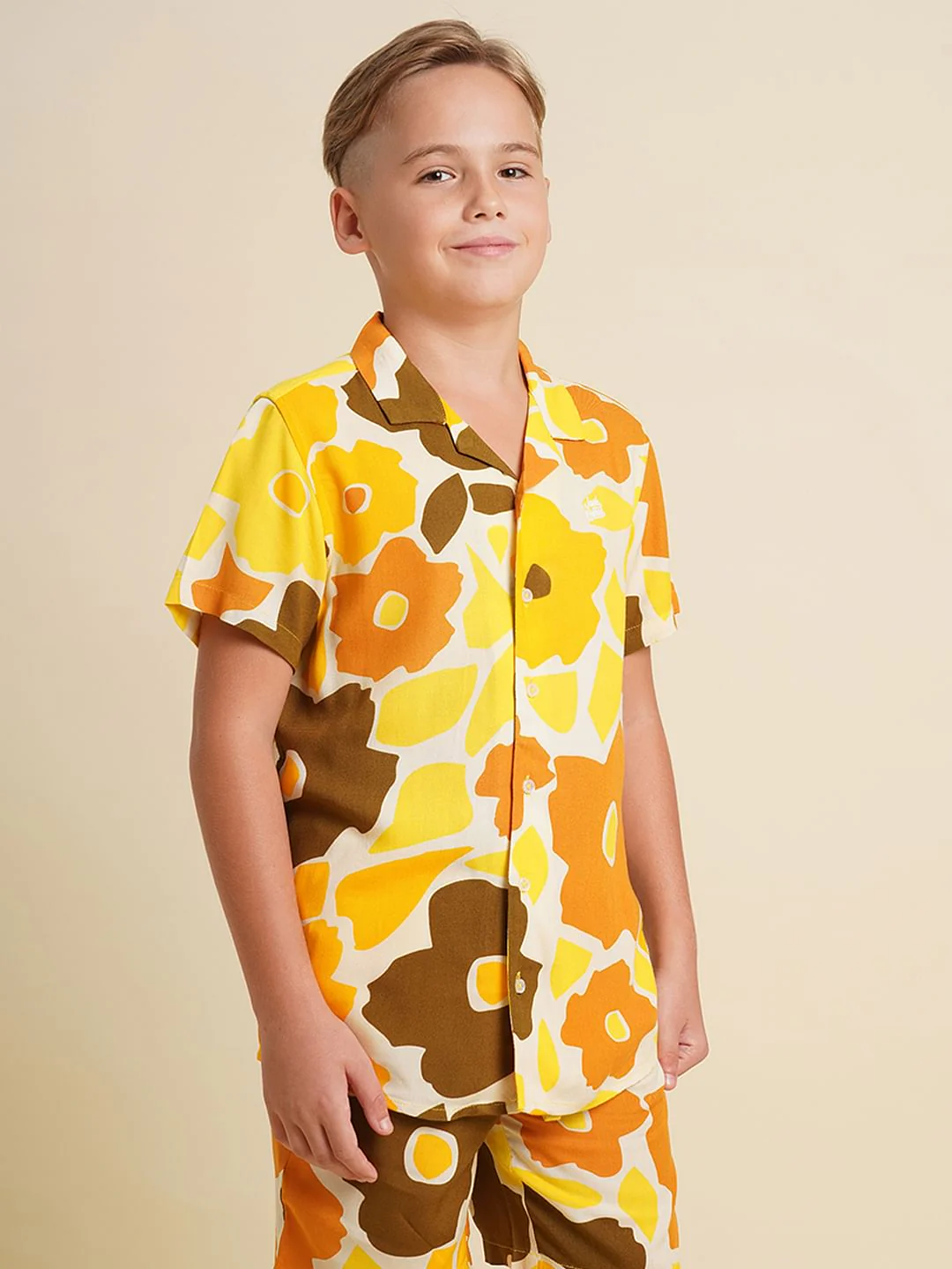 Boys Yellow Floral Co-ord Set Shirt - Image 2