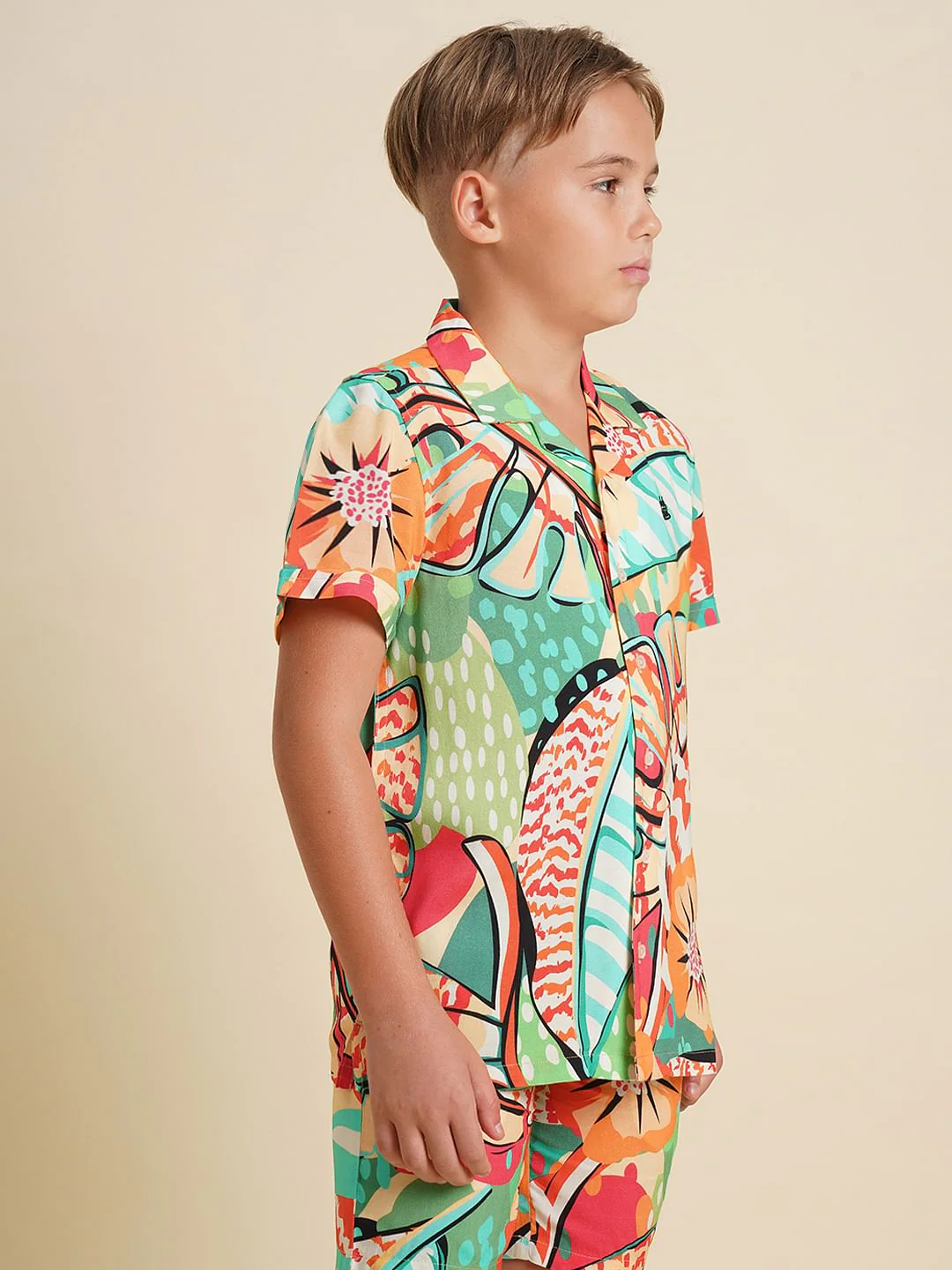 Boys Green Printed Co-ord Set Shirt - Image 3