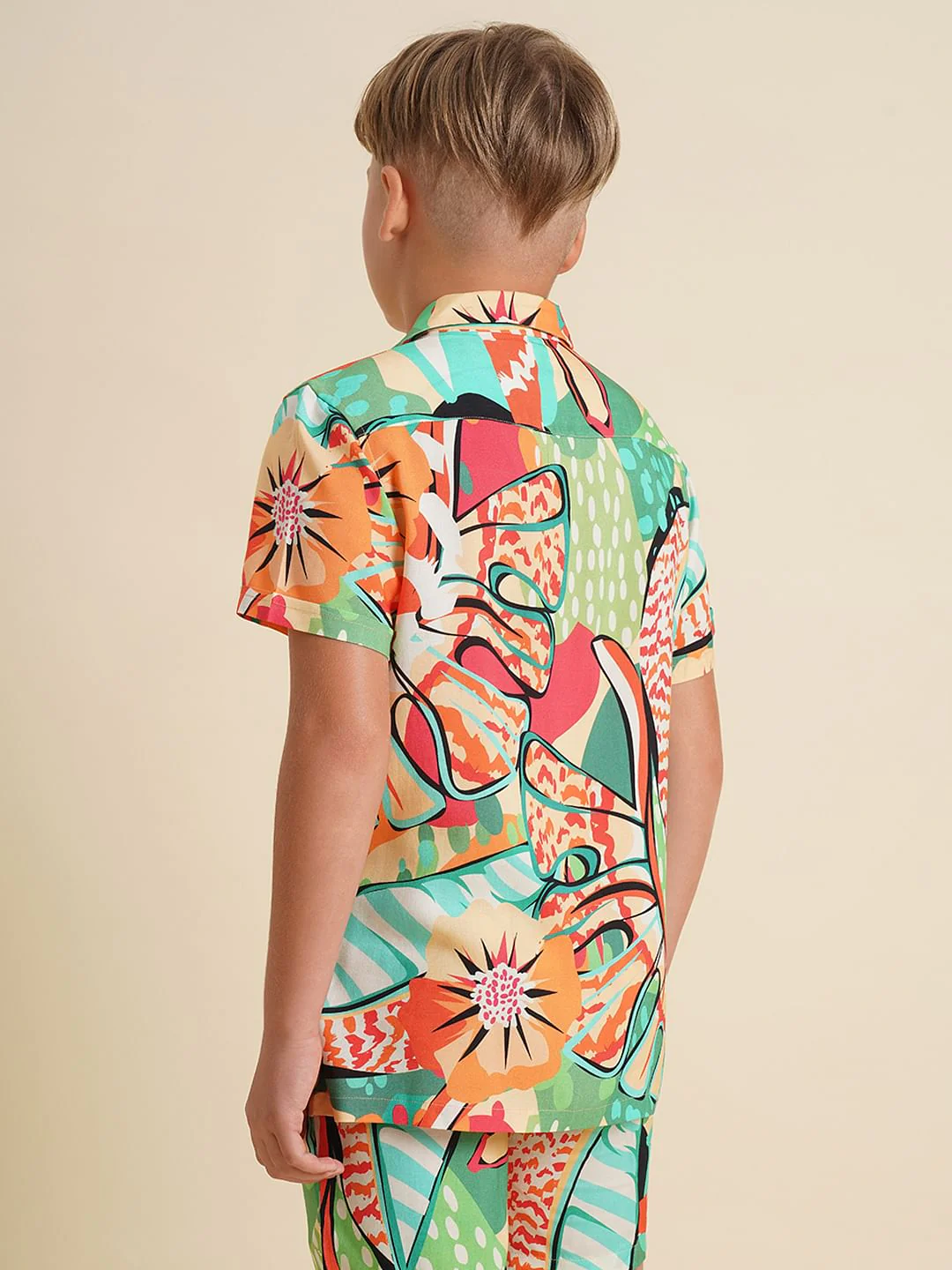 Boys Green Printed Co-ord Set Shirt - Image 4