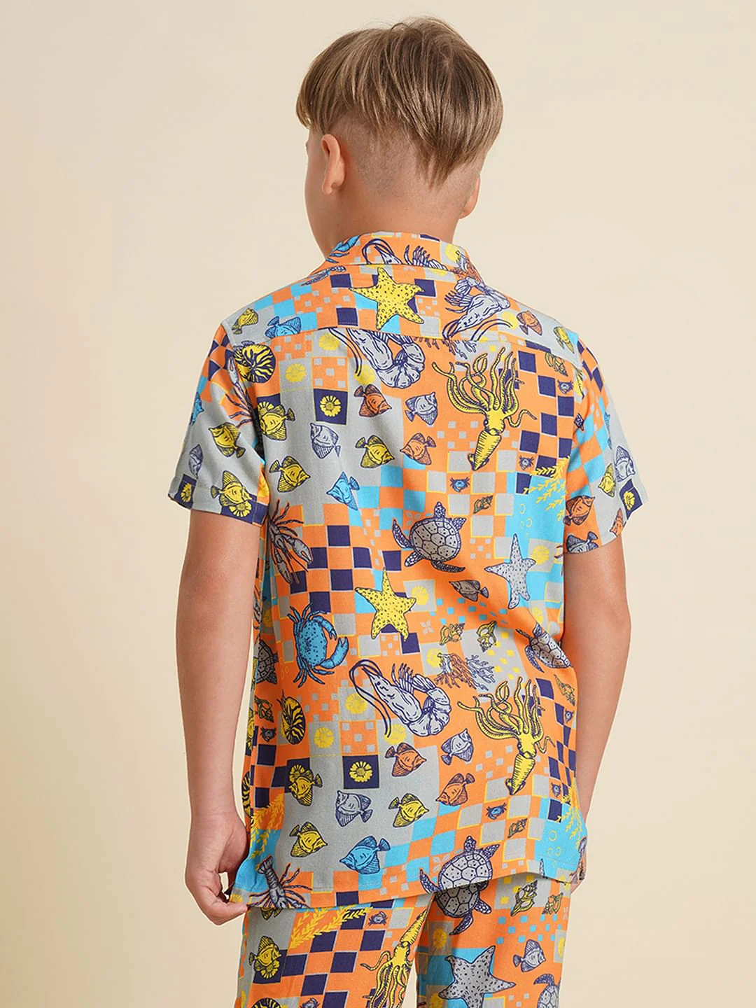 Boys Orange Printed Co-ord Set Shirt - Image 4