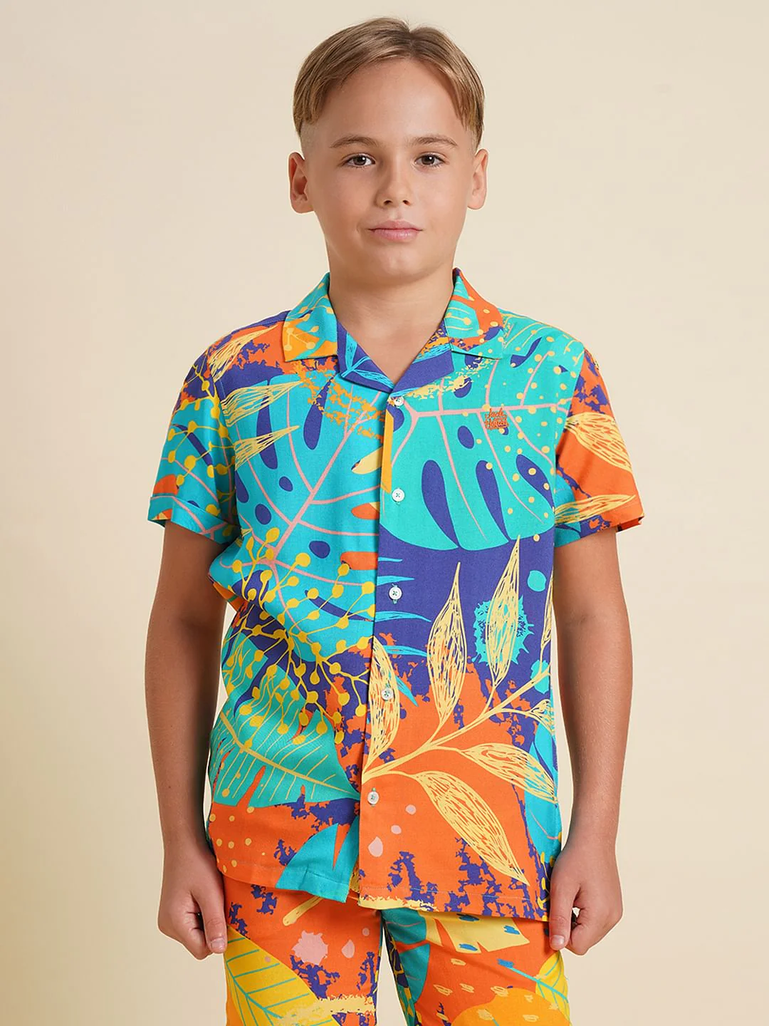 Boys Orange Printed Viscose Co-ord Set Shirt - Image 2