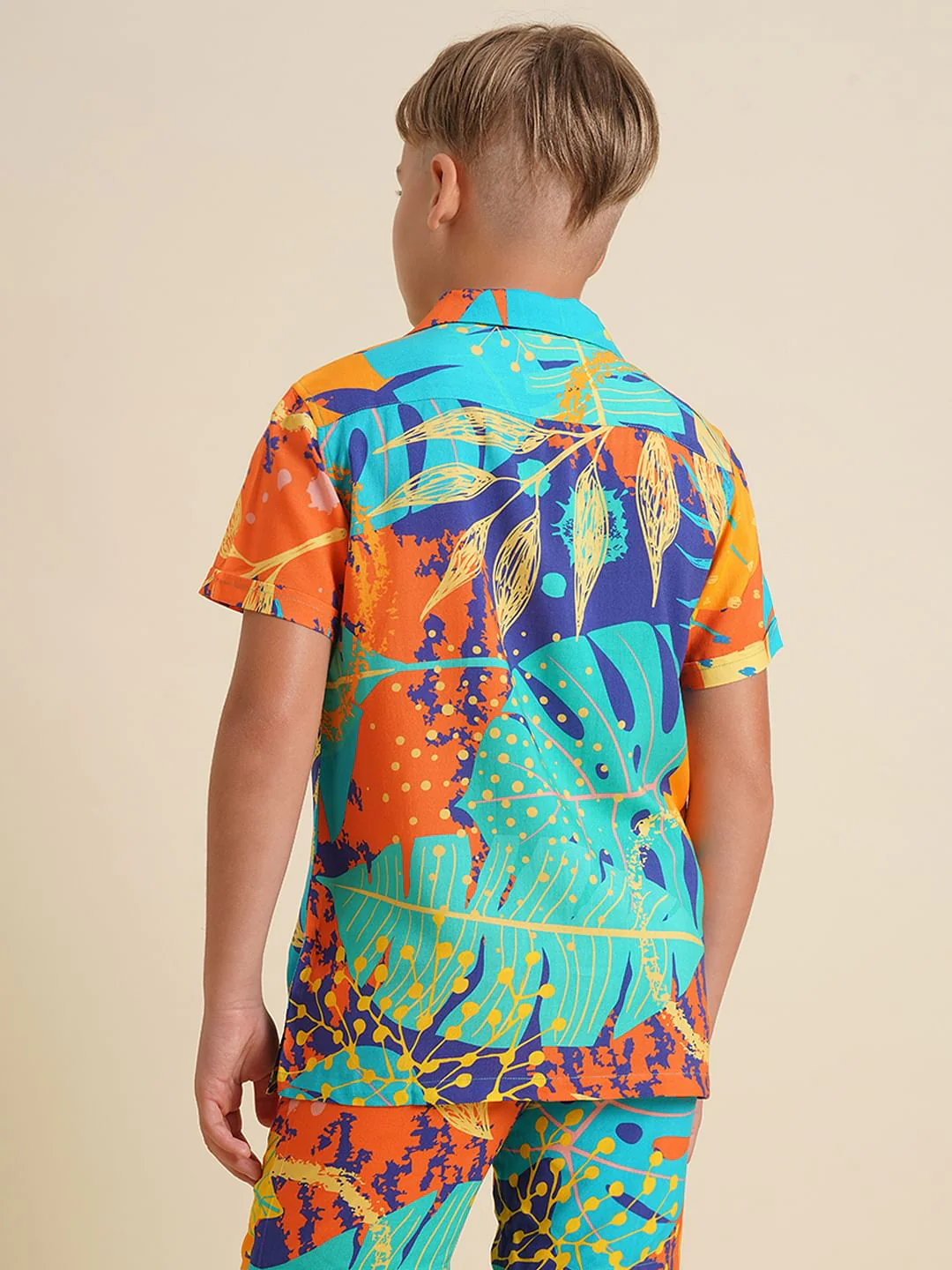 Boys Orange Printed Viscose Co-ord Set Shirt - Image 4