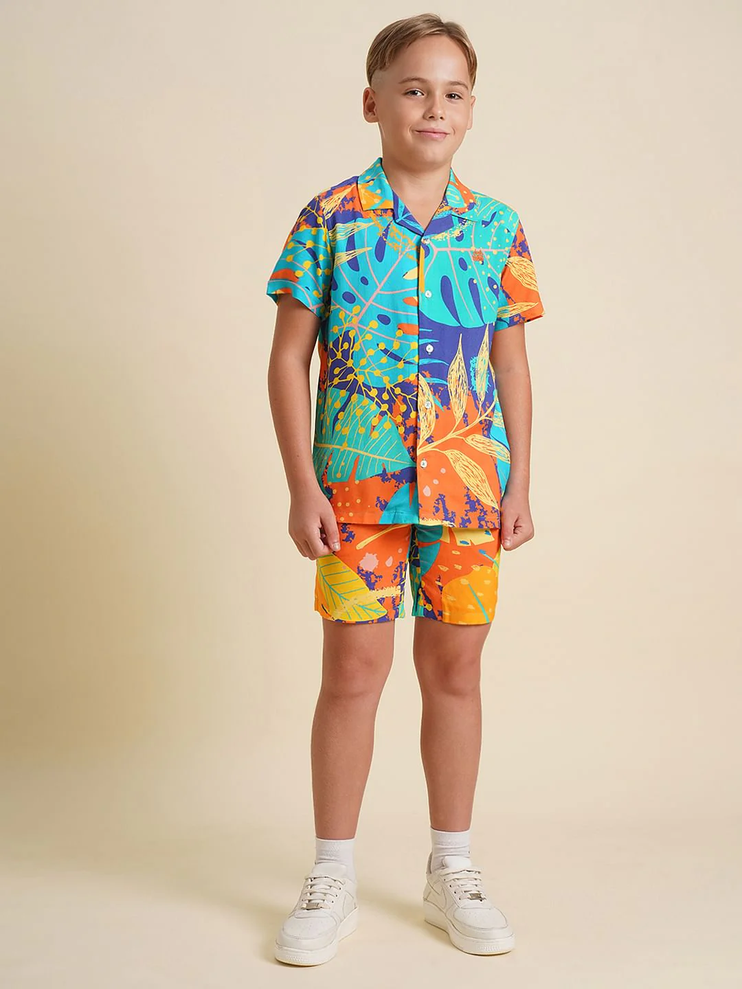 Boys Orange Printed Viscose Co-ord Set Shirt - Image 5