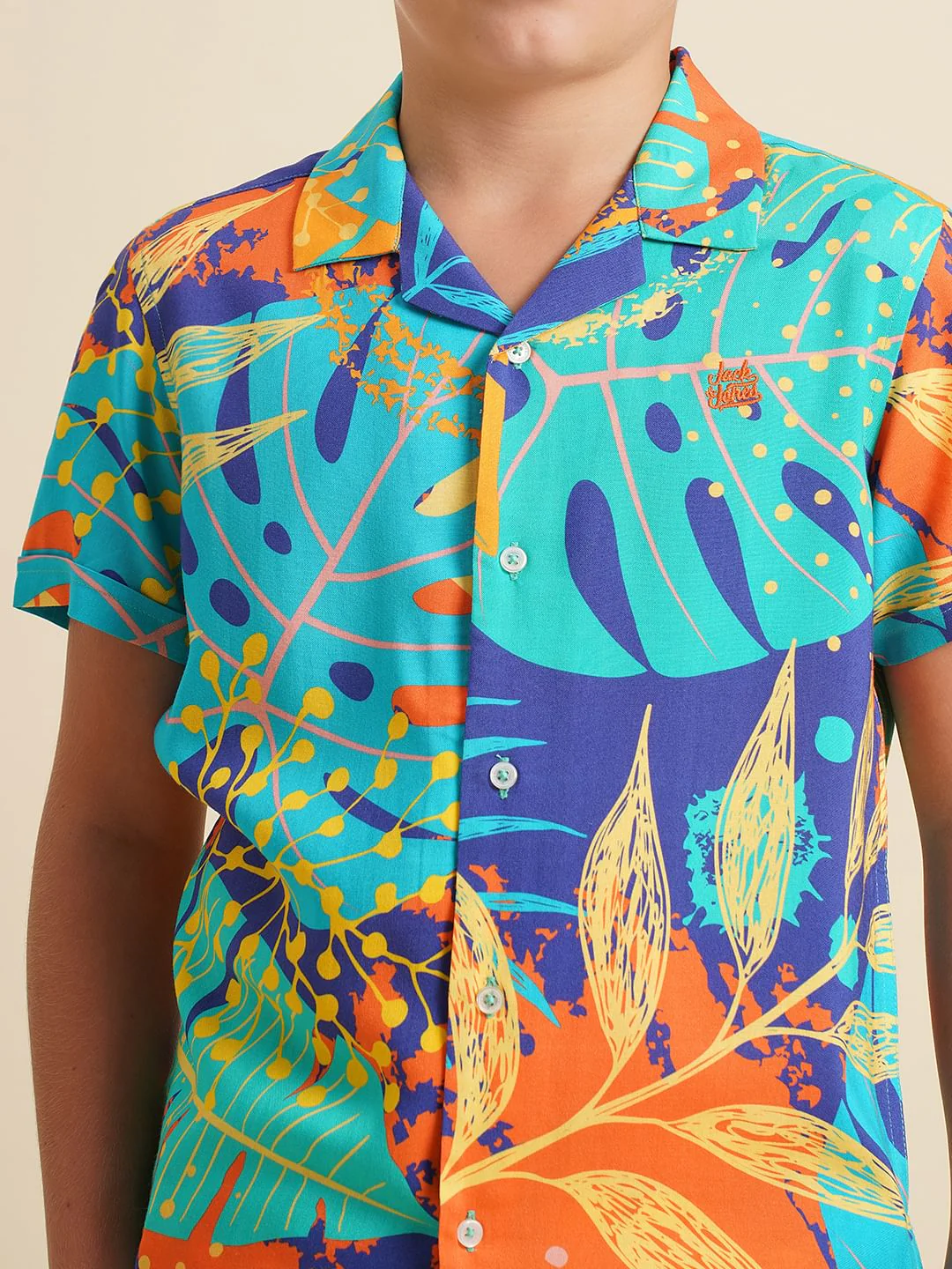 Boys Orange Printed Viscose Co-ord Set Shirt - Image 6