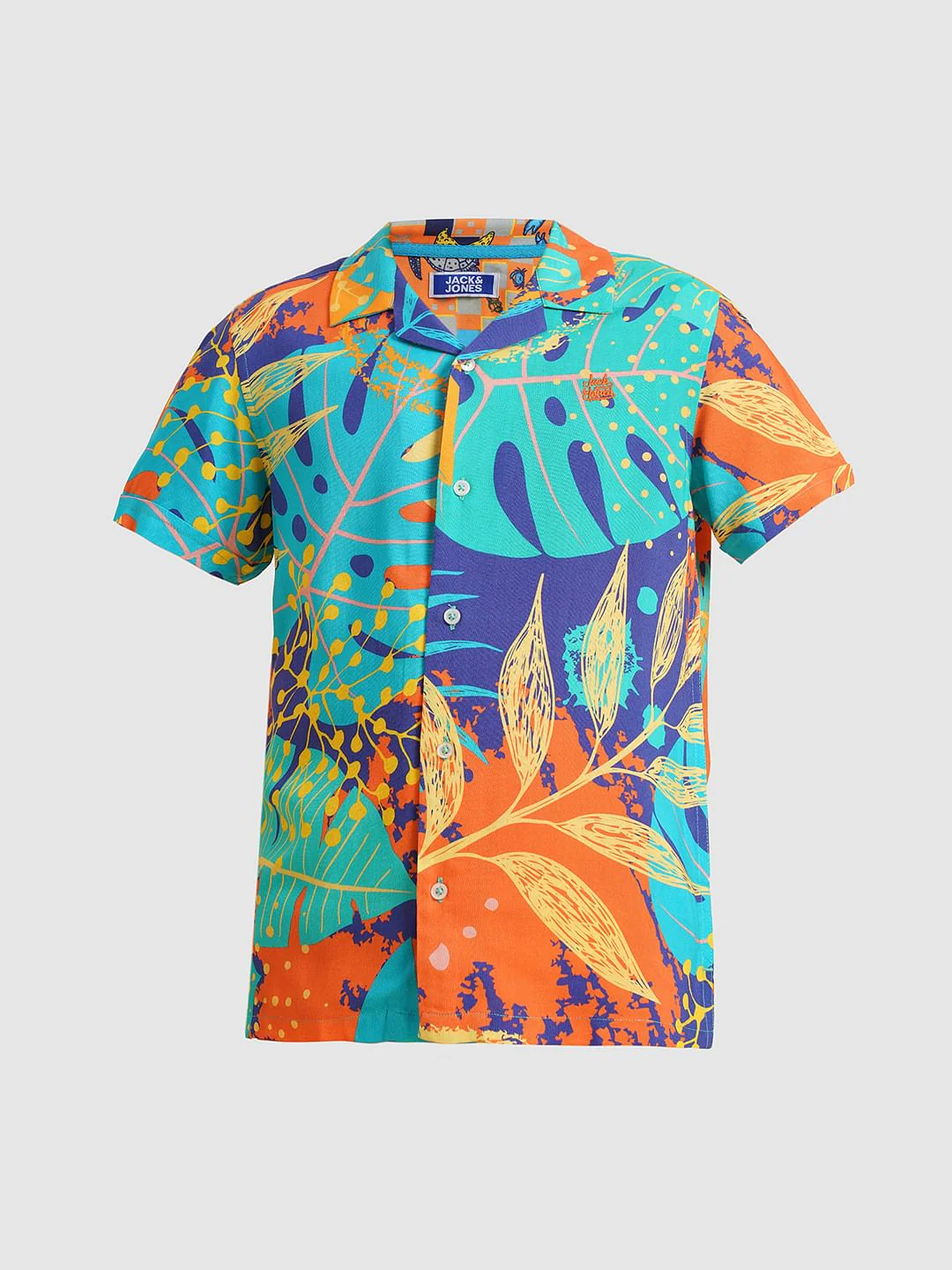 Boys Orange Printed Viscose Co-ord Set Shirt - Image 7