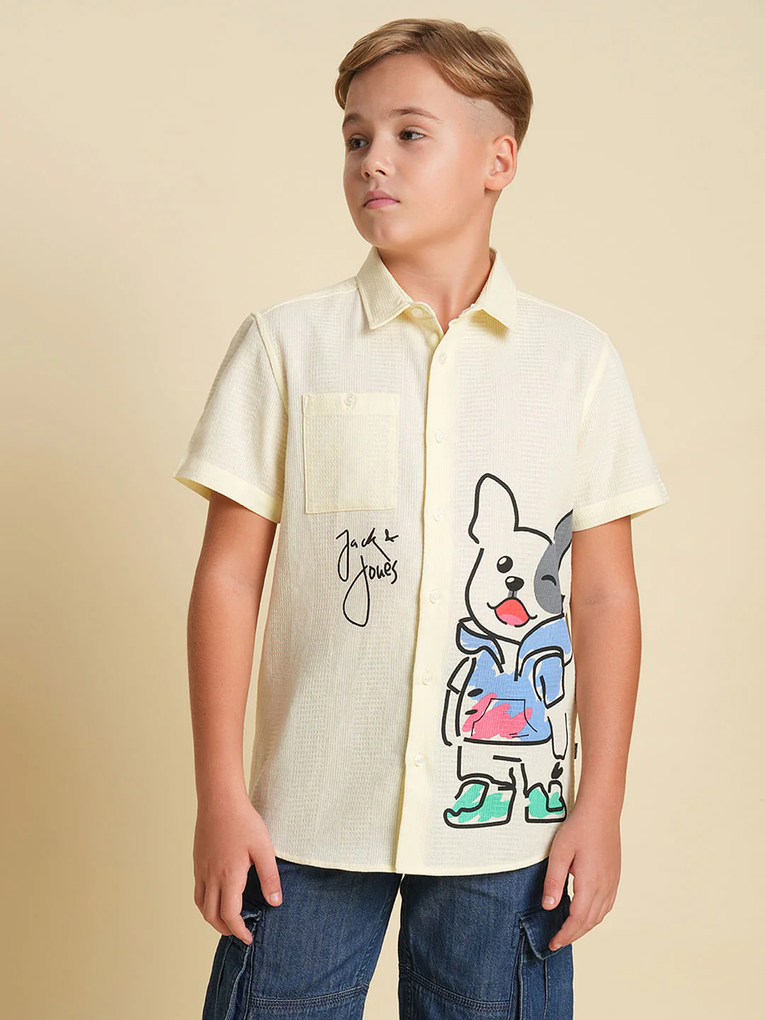 Boys Yellow Cotton Doggo Print Shirt - Image 2