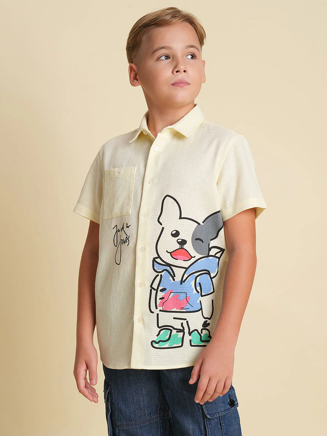 Boys Yellow Cotton Doggo Print Shirt - Image 3