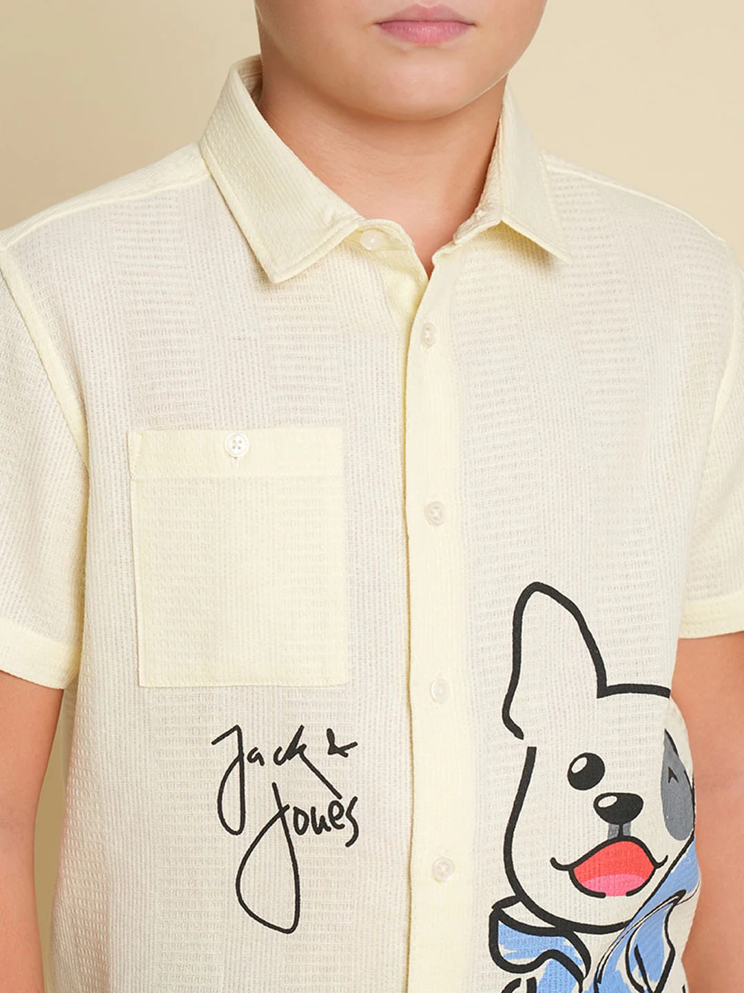 Boys Yellow Cotton Doggo Print Shirt - Image 6