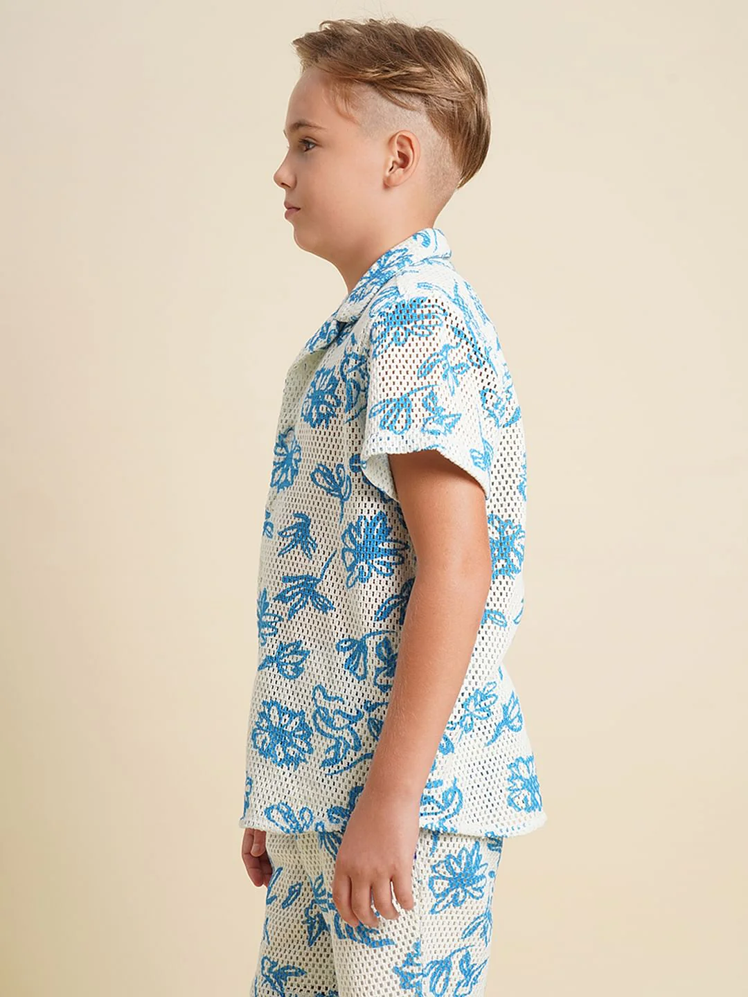 Boys Blue Printed Resort Collar Shirt - Image 3
