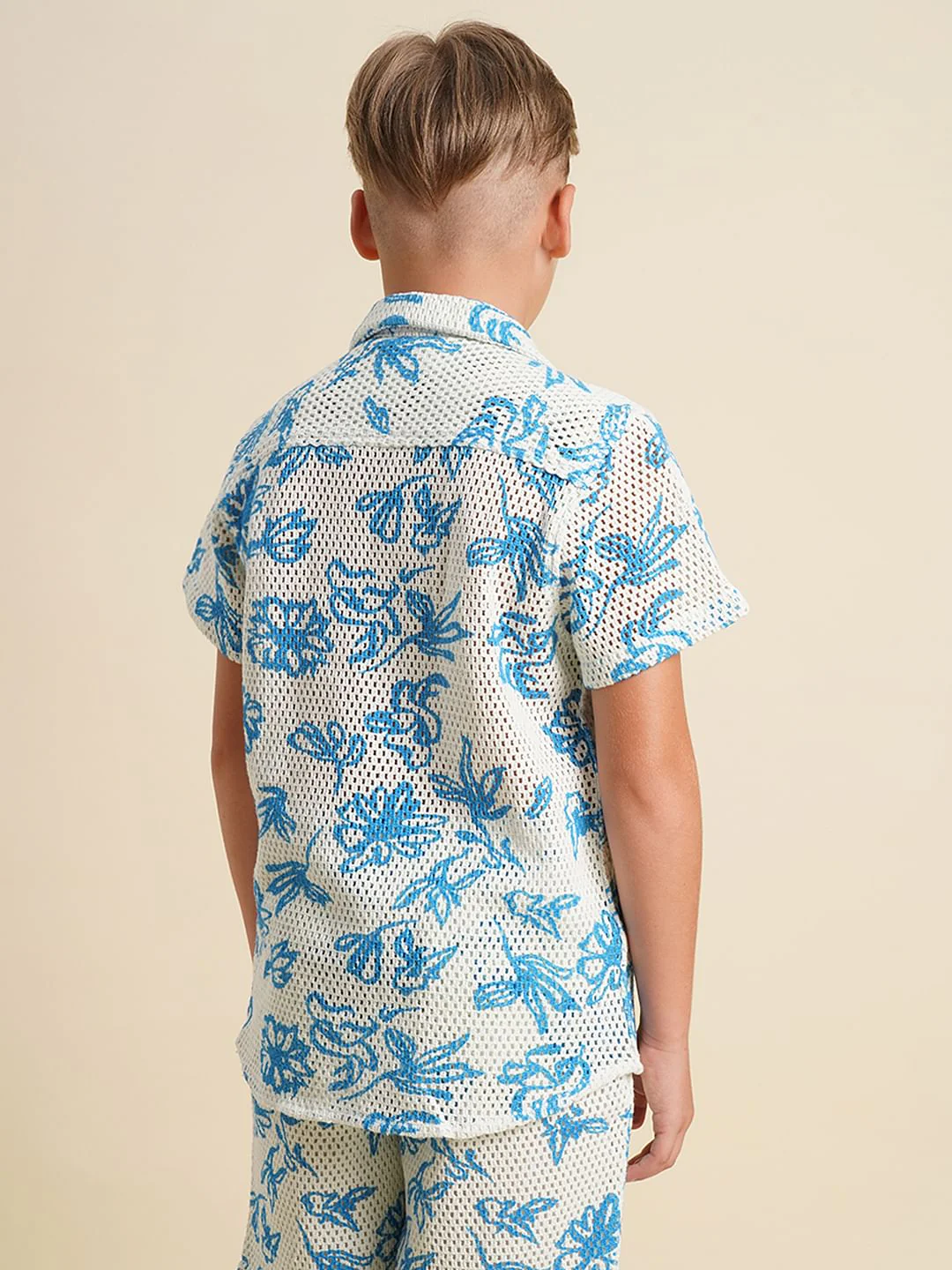 Boys Blue Printed Resort Collar Shirt - Image 4