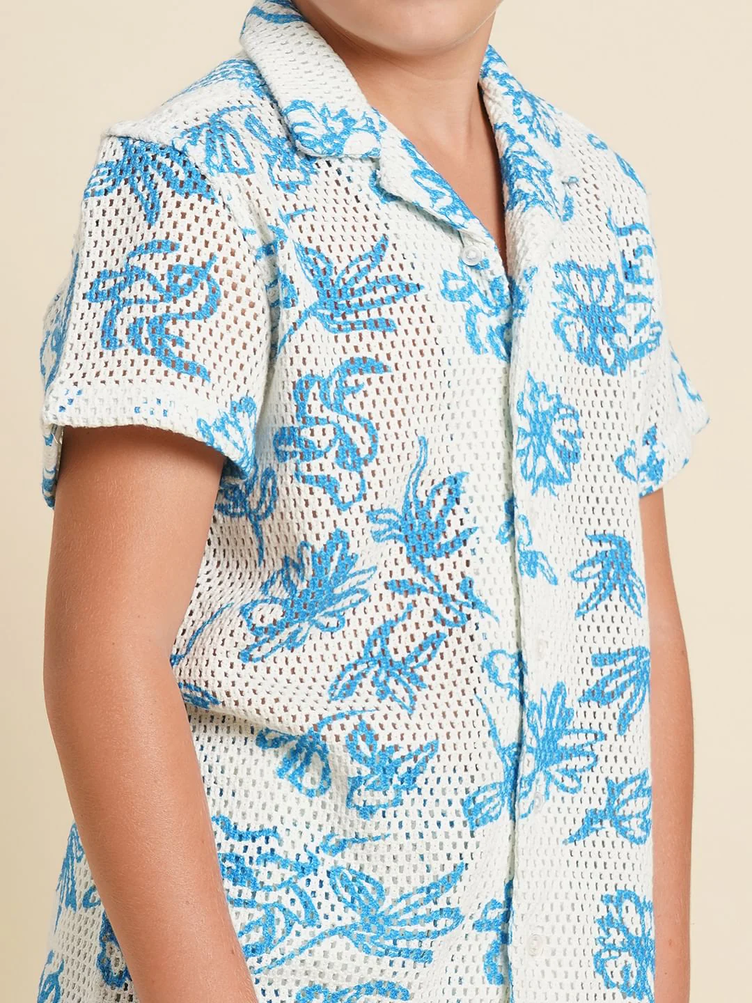Boys Blue Printed Resort Collar Shirt - Image 6