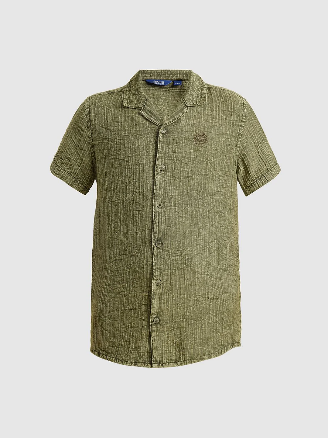 Boys Green Cotton Resort Collar Shirt - Image 7