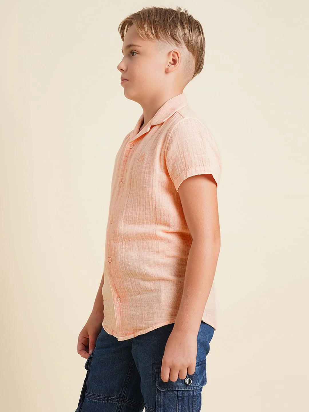 Boys Pink Cotton Resort Collar Shirt - Image 3