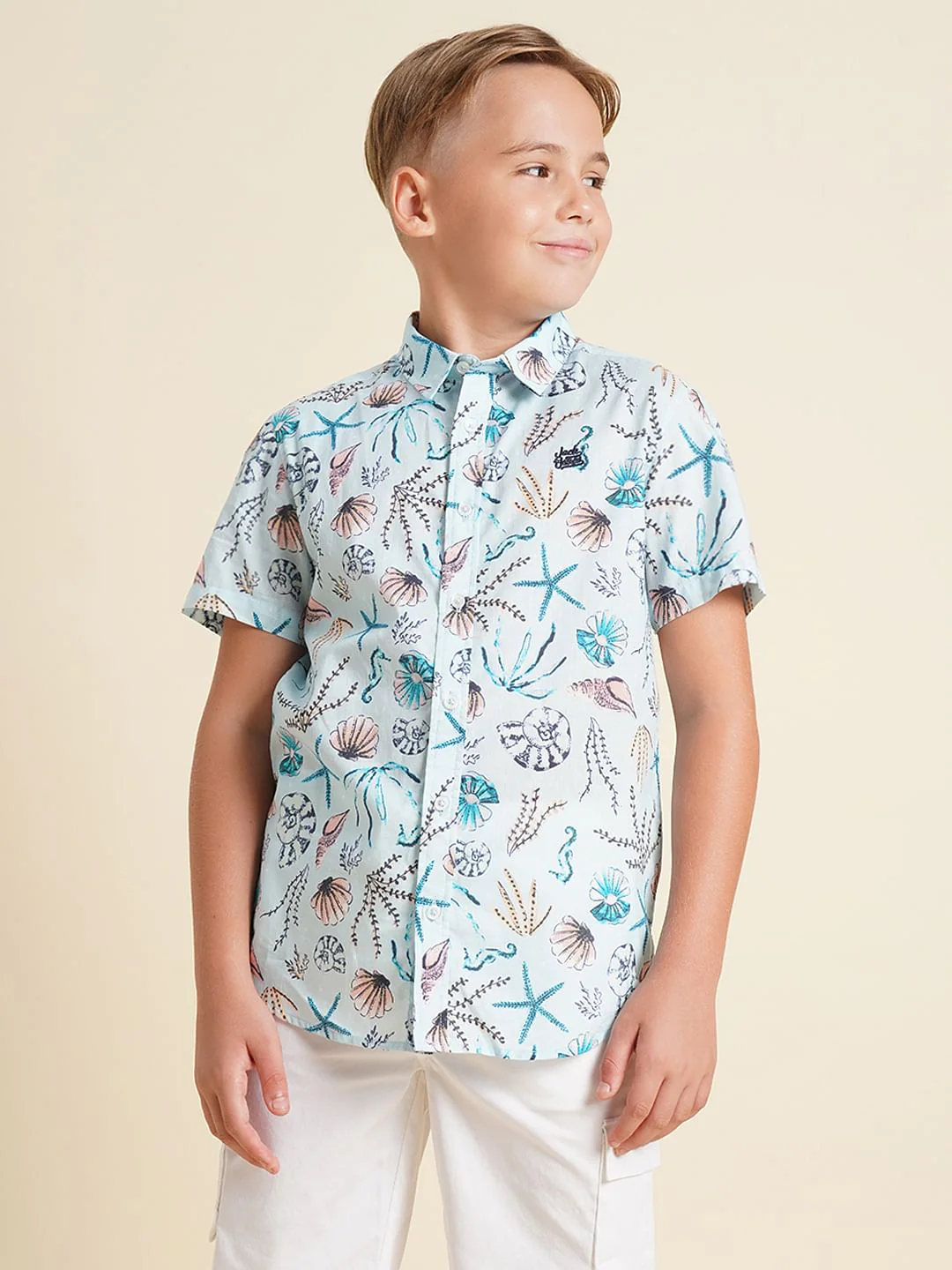 Boys Blue Sea Shells Print Shirt - Image 2