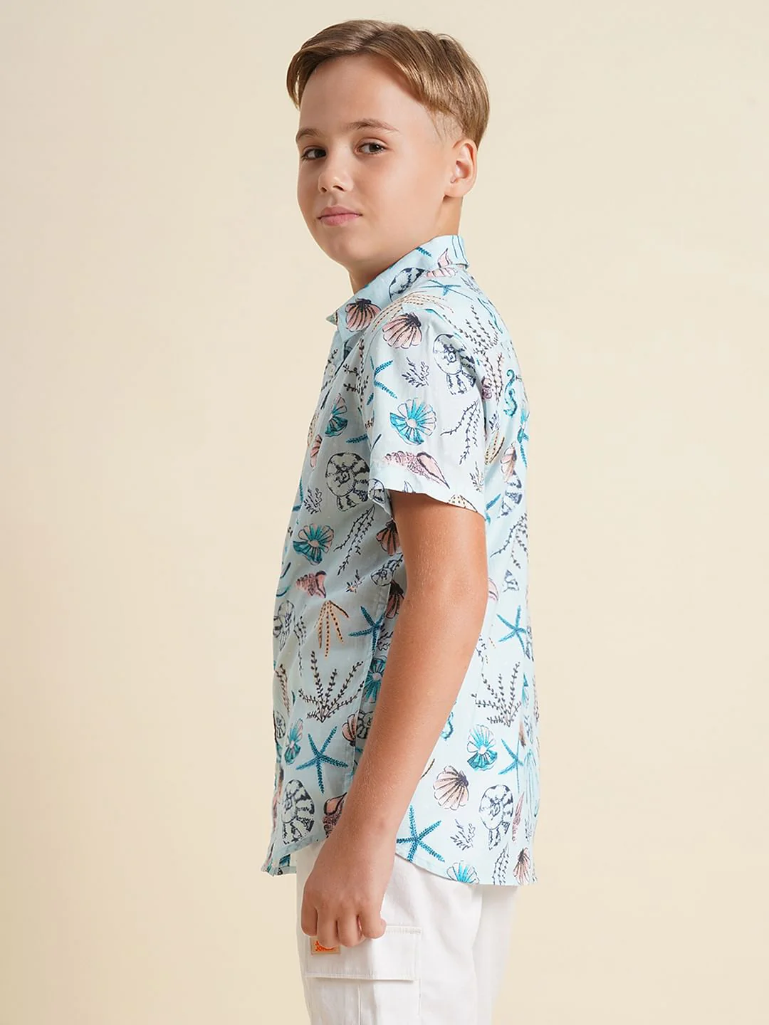 Boys Blue Sea Shells Print Shirt - Image 3