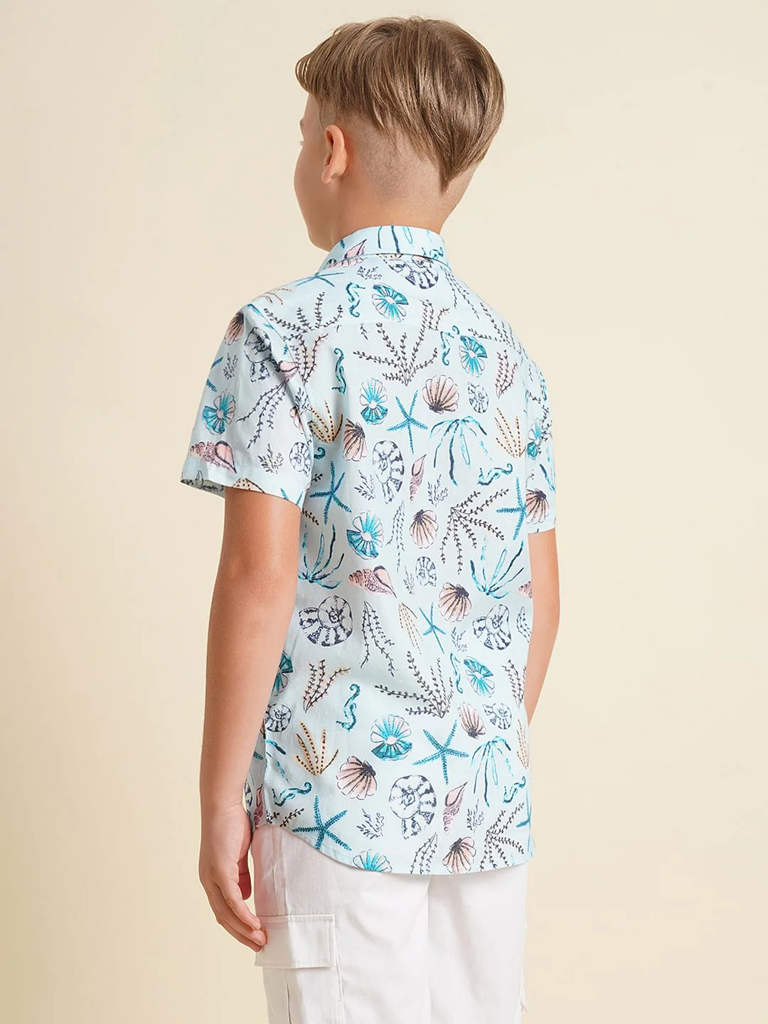 Boys Blue Sea Shells Print Shirt - Image 4