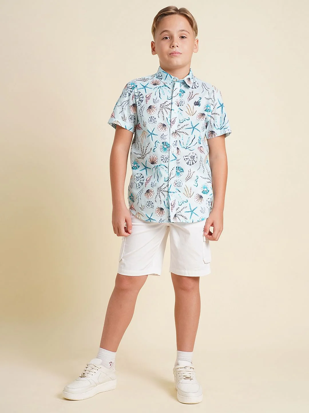 Boys Blue Sea Shells Print Shirt - Image 5