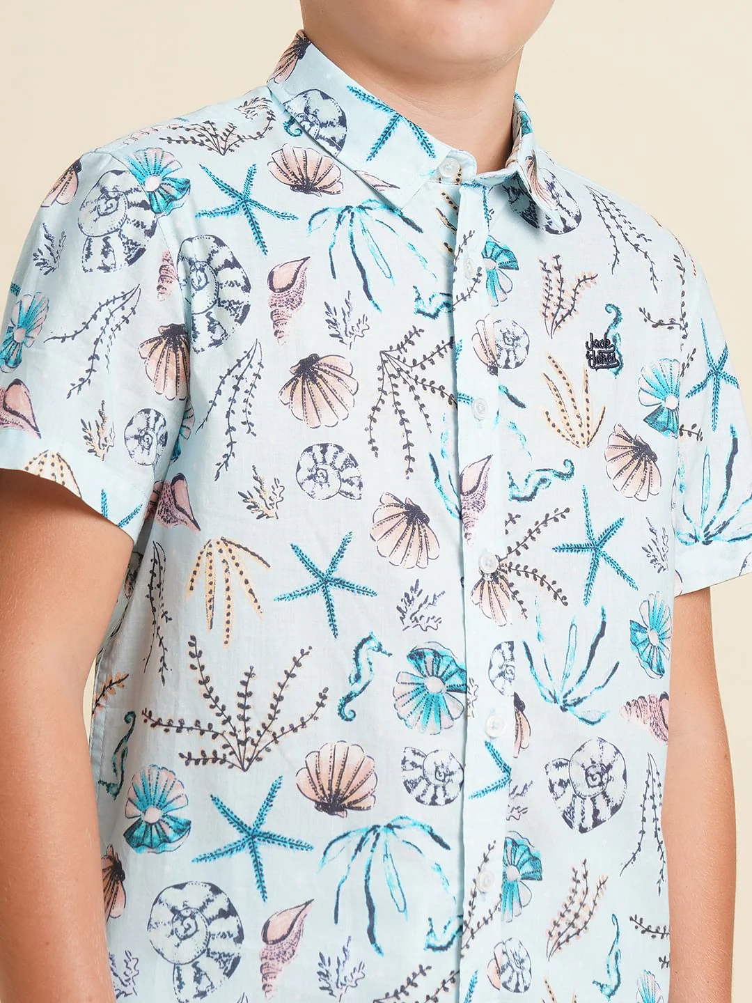 Boys Blue Sea Shells Print Shirt - Image 6