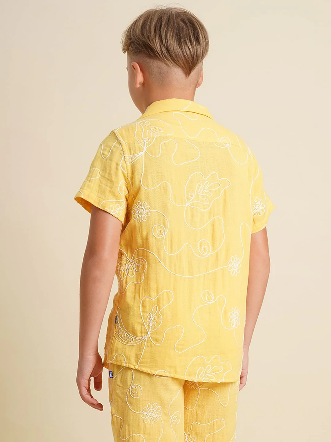 Boys Yellow Embroidered Co-ord Set Shirt - Image 4