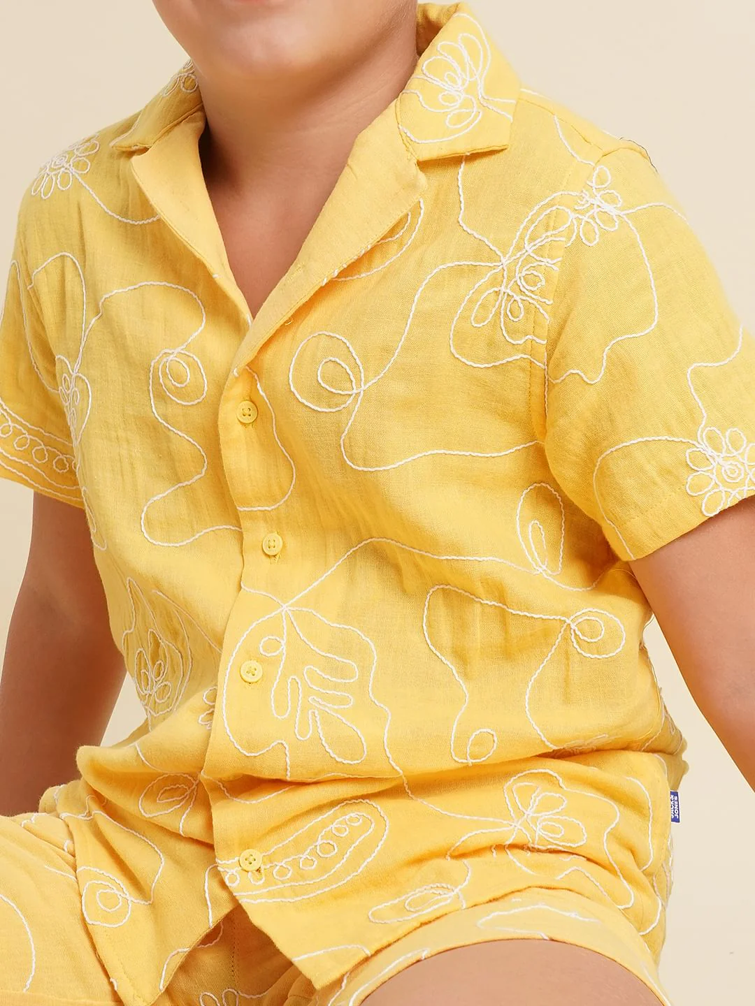 Boys Yellow Embroidered Co-ord Set Shirt - Image 6