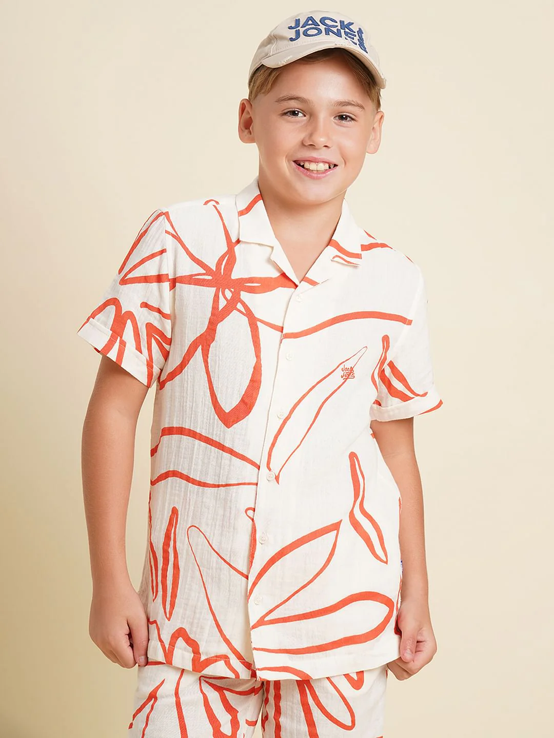 Boys White Printed Co-ord Set Shirt
