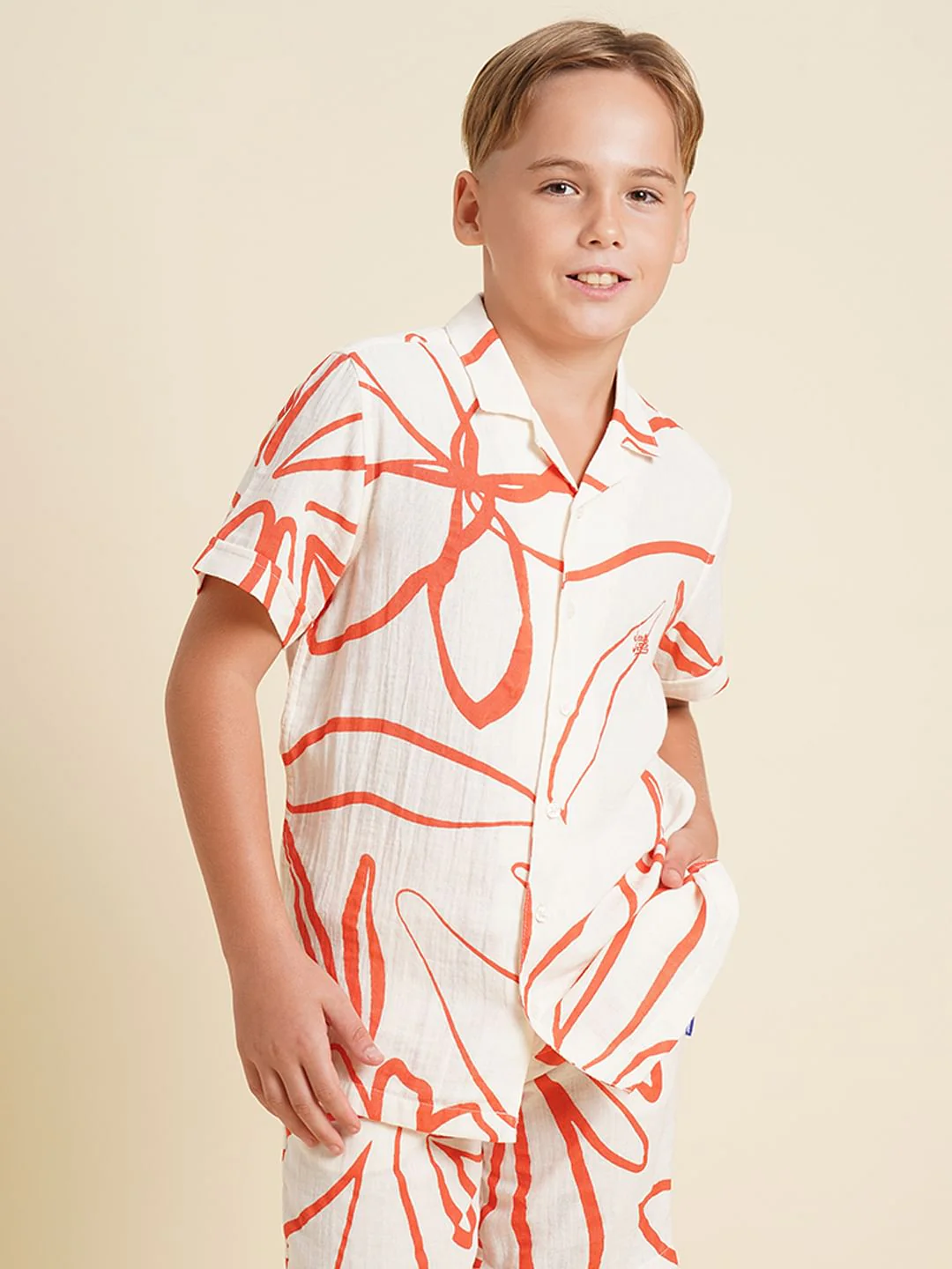 Boys White Printed Co-ord Set Shirt - Image 2
