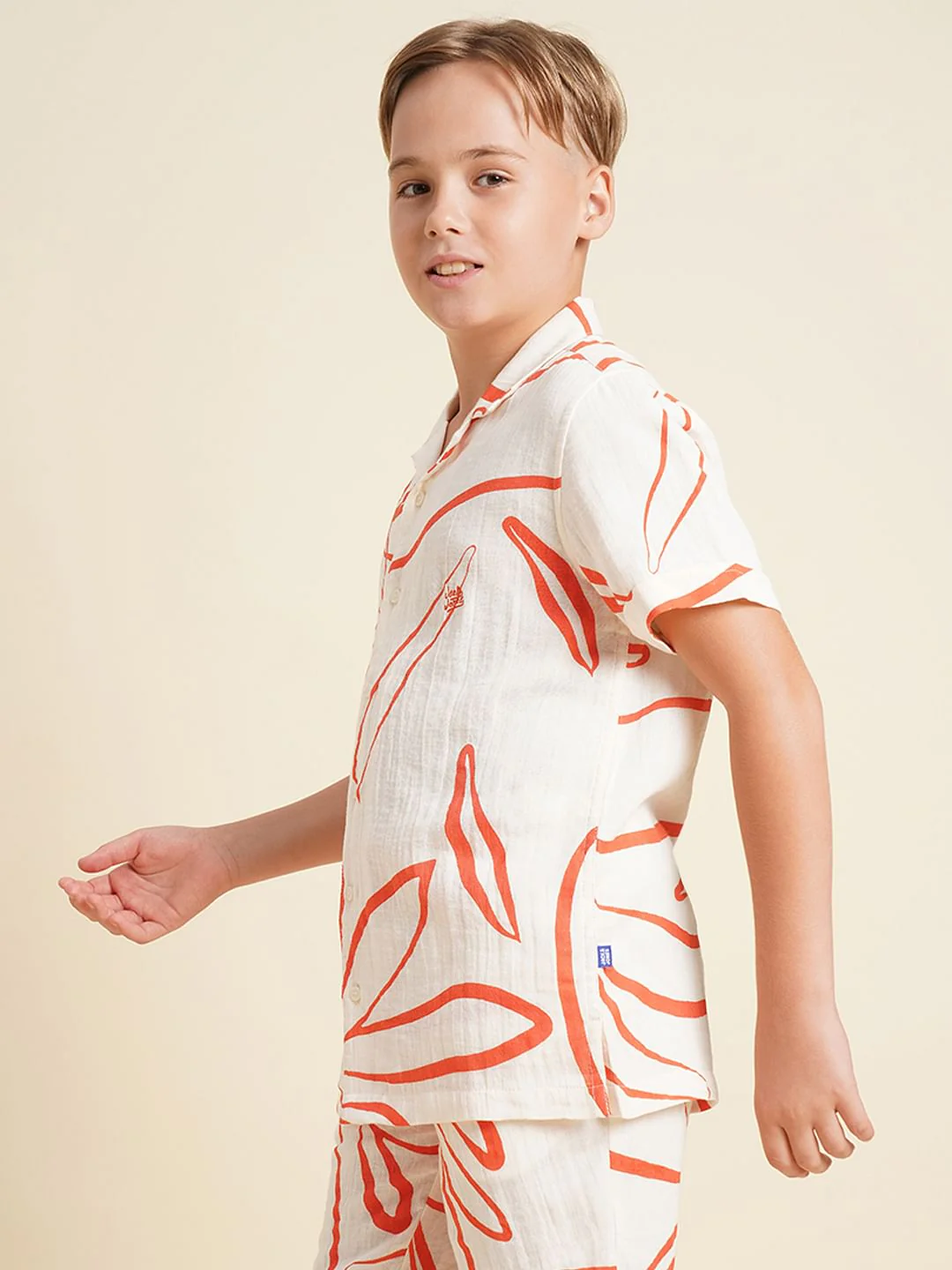 Boys White Printed Co-ord Set Shirt - Image 3