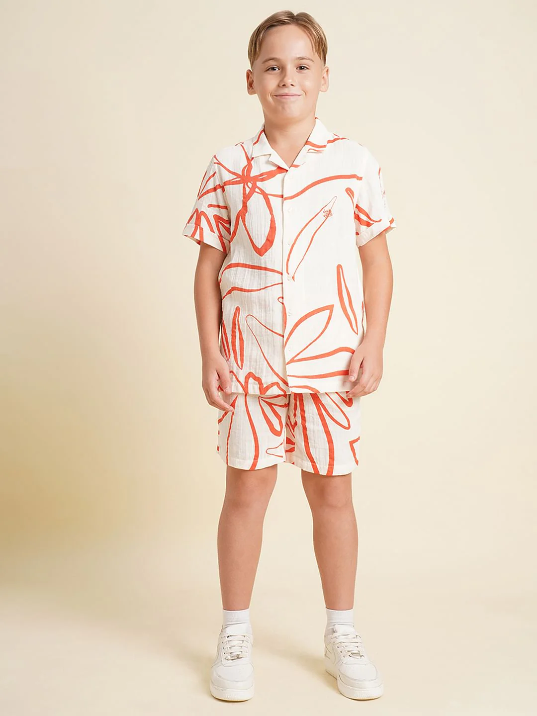 Boys White Printed Co-ord Set Shirt - Image 5