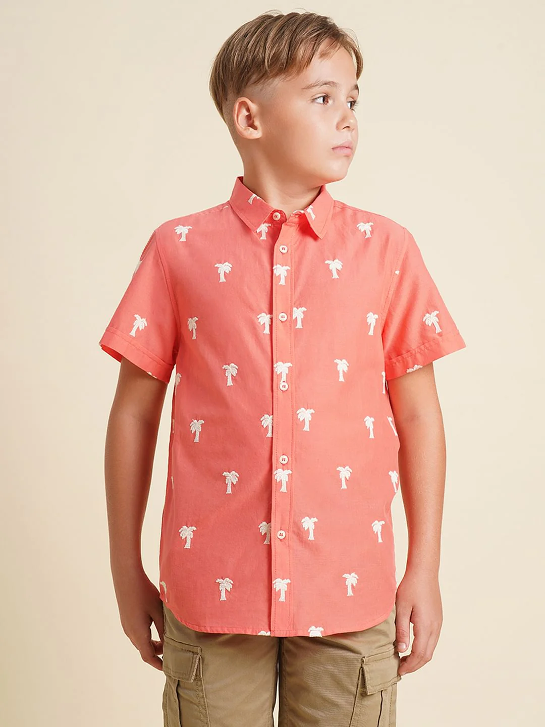 Boys Coral Embroidered Print Shirt - Image 2