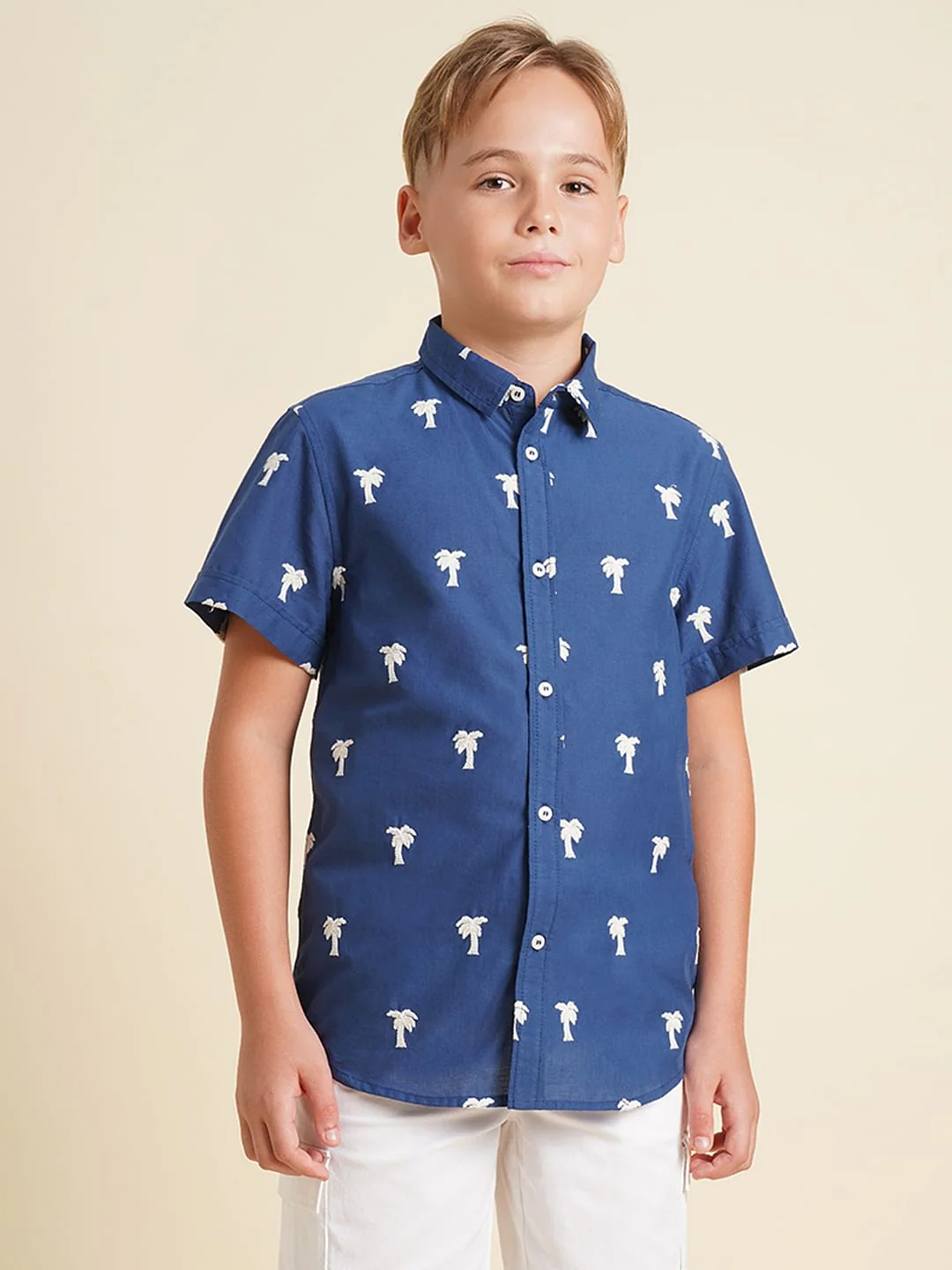 Boys Blue Embroidered Print Shirt - Image 2
