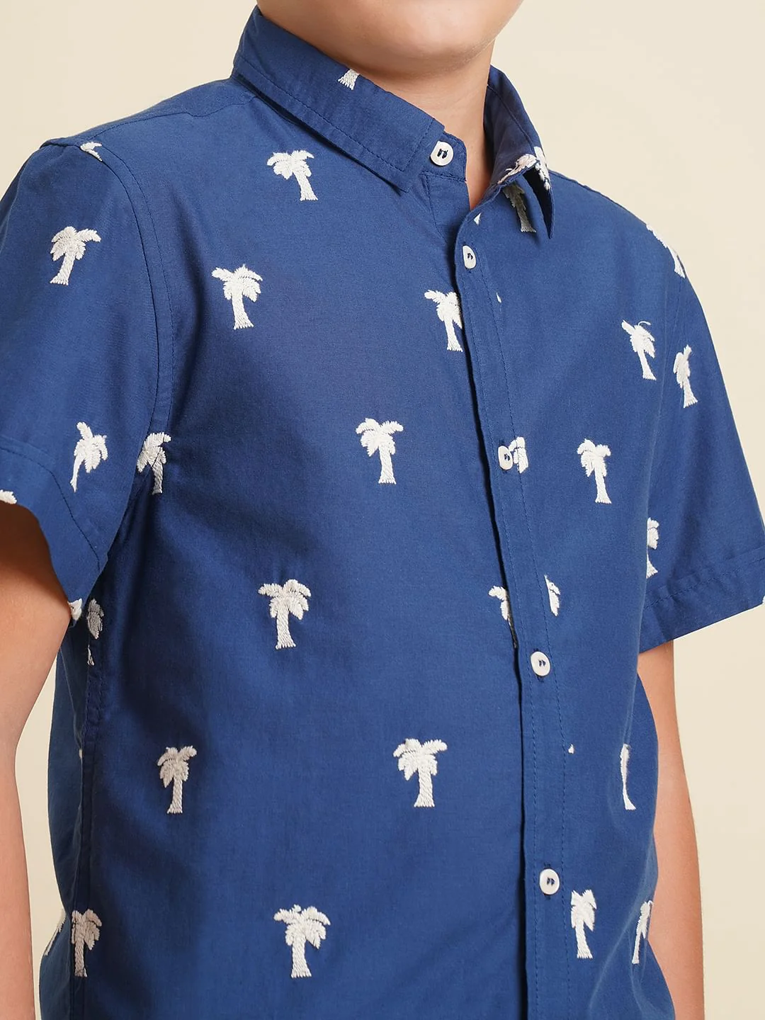 Boys Blue Embroidered Print Shirt - Image 6