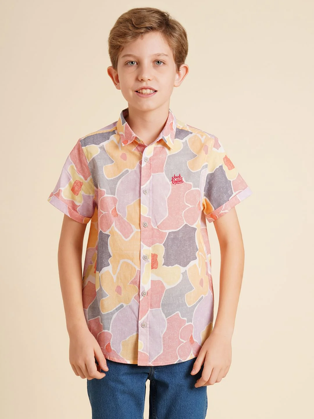 Boys Yellow Floral Cotton Shirt - Image 2