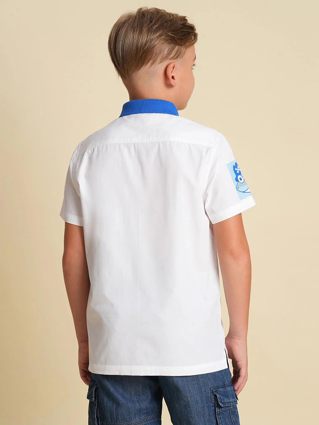 Boys White Printed Cotton Shirt - Image 4
