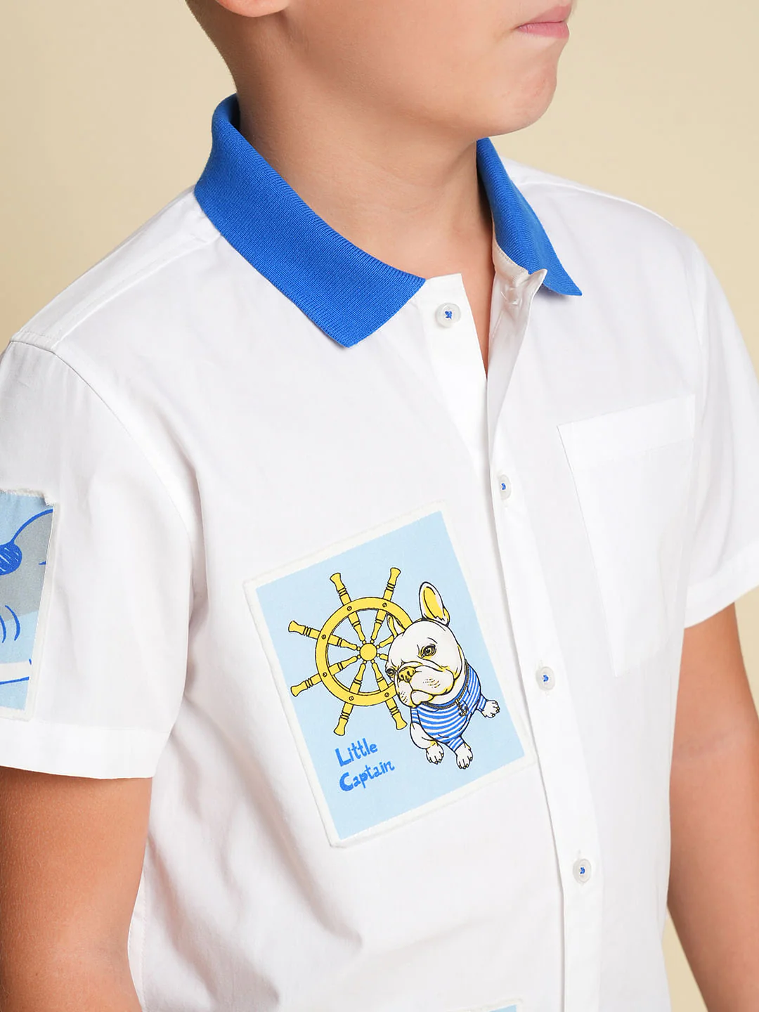 Boys White Printed Cotton Shirt - Image 6