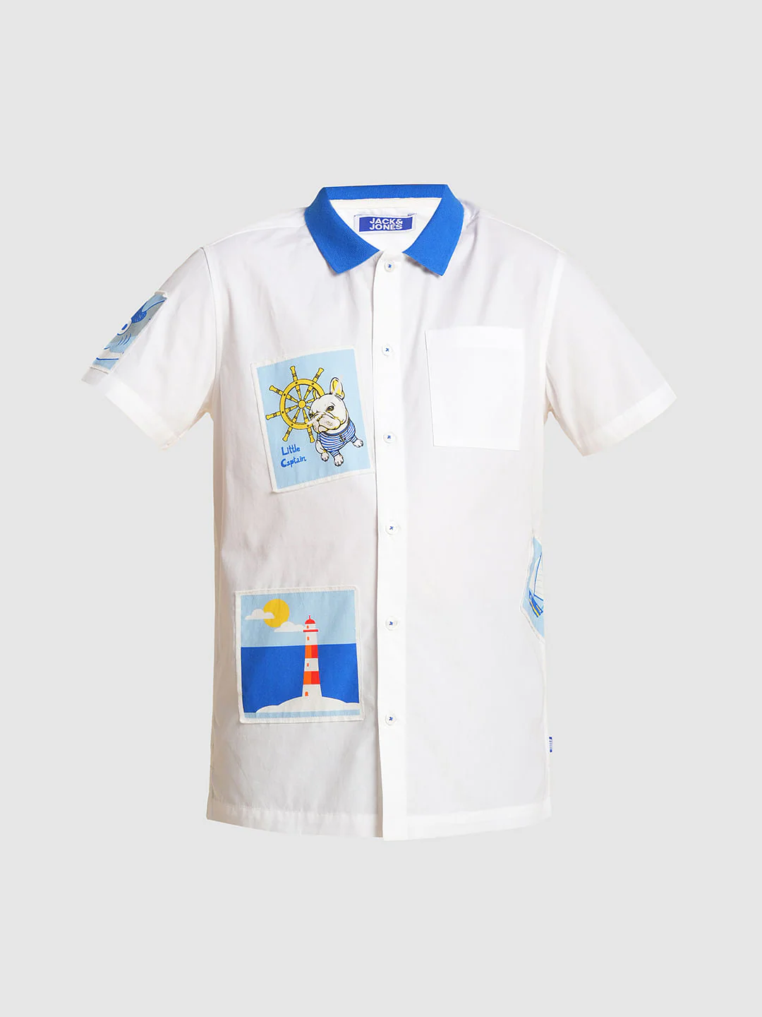 Boys White Printed Cotton Shirt - Image 7