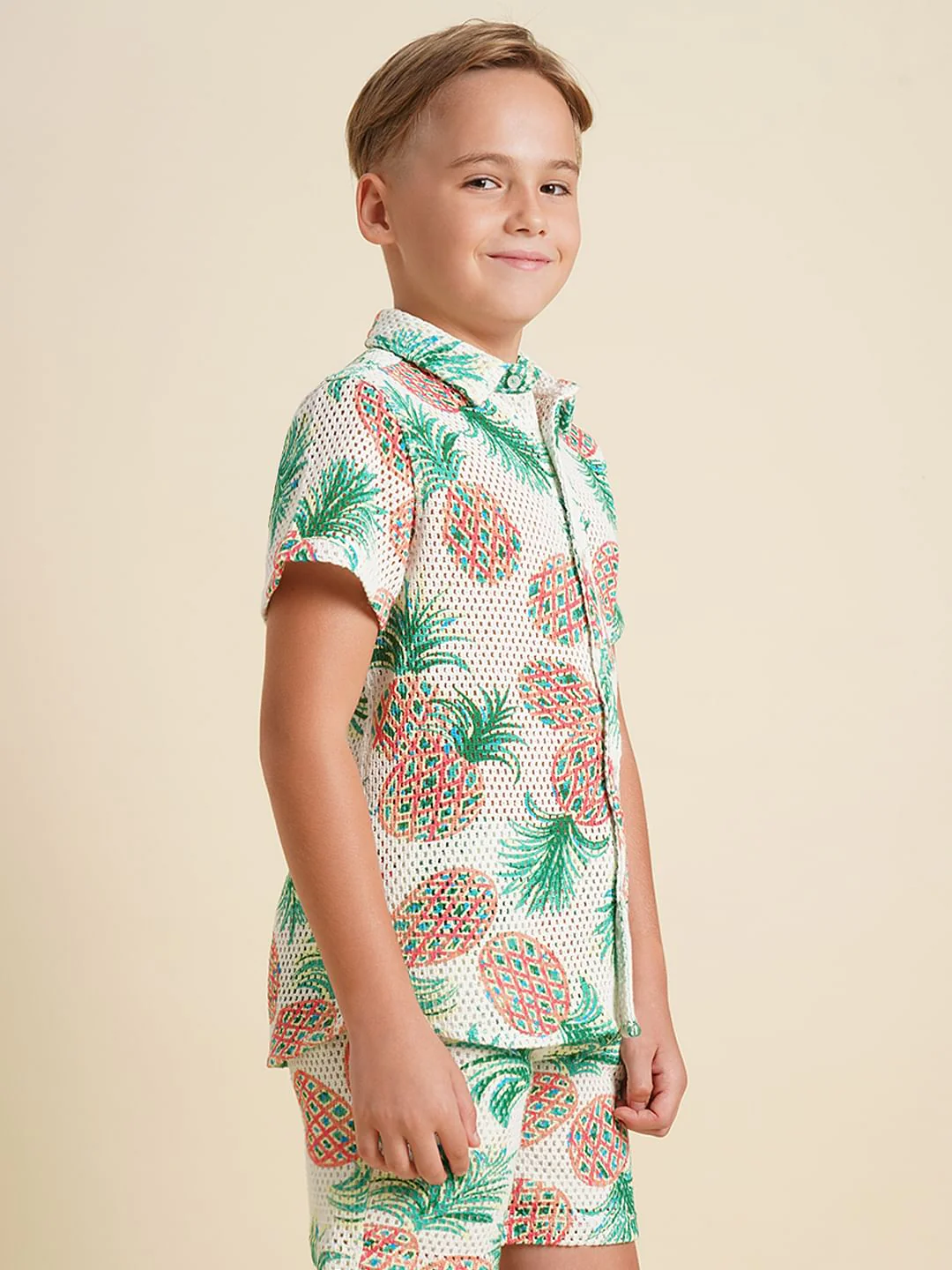 Boys White Pineapple Print Co-ord Set Shirt - Image 3