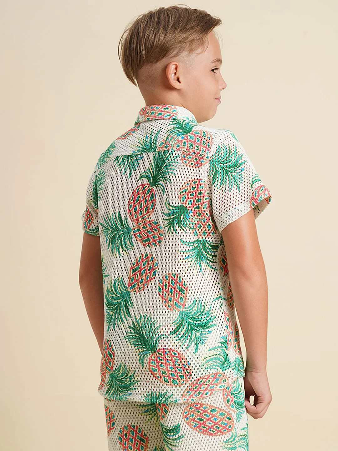 Boys White Pineapple Print Co-ord Set Shirt - Image 4