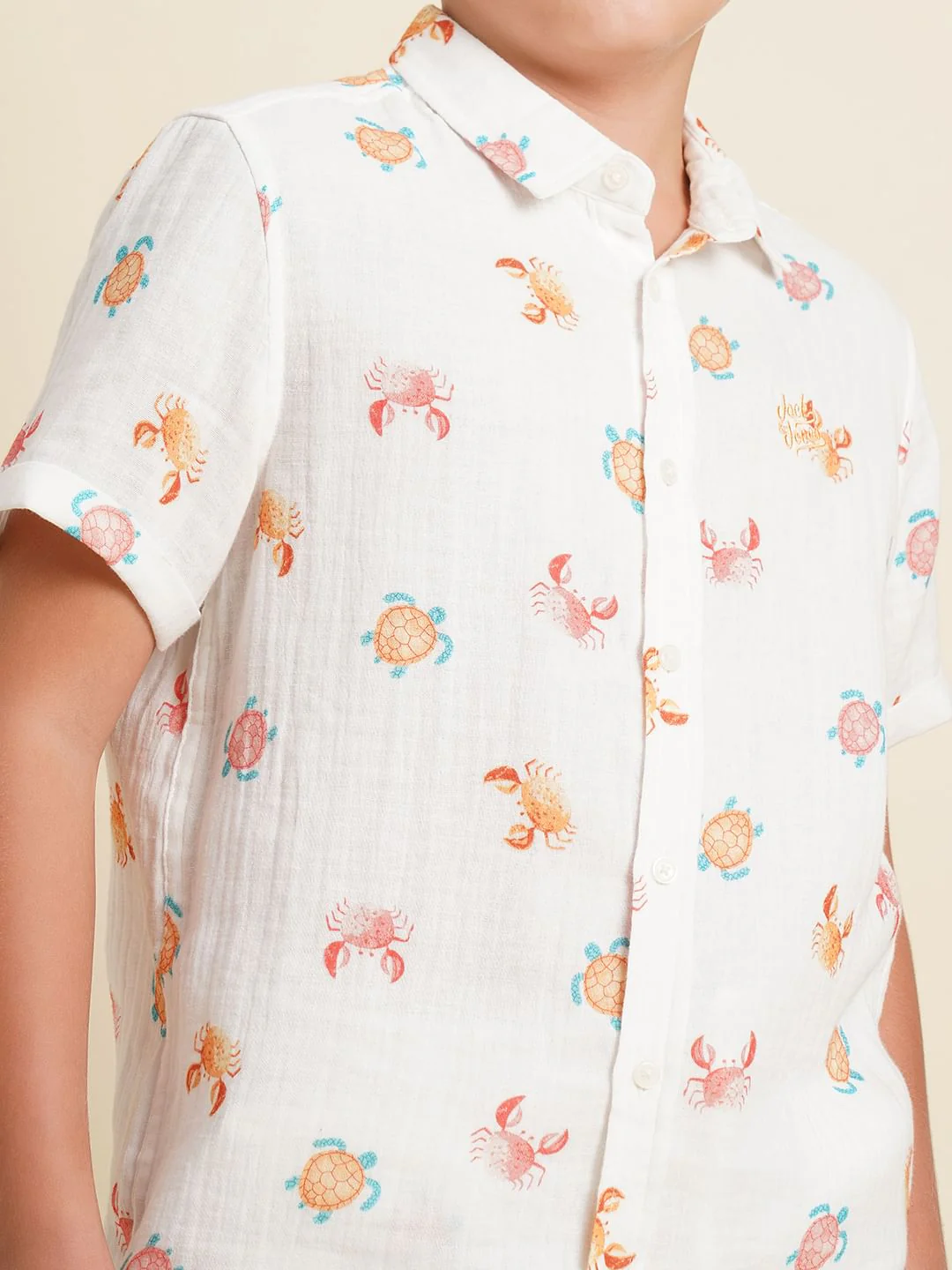 Boys White Printed Co-ord Set Shirt - Image 6