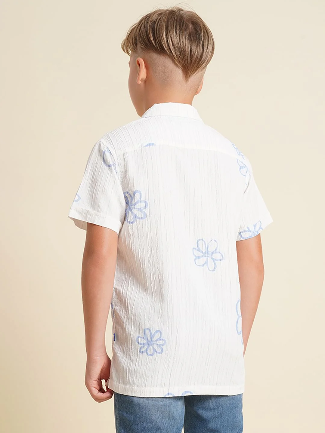 Boys White Printed Cotton Shirt - Image 4