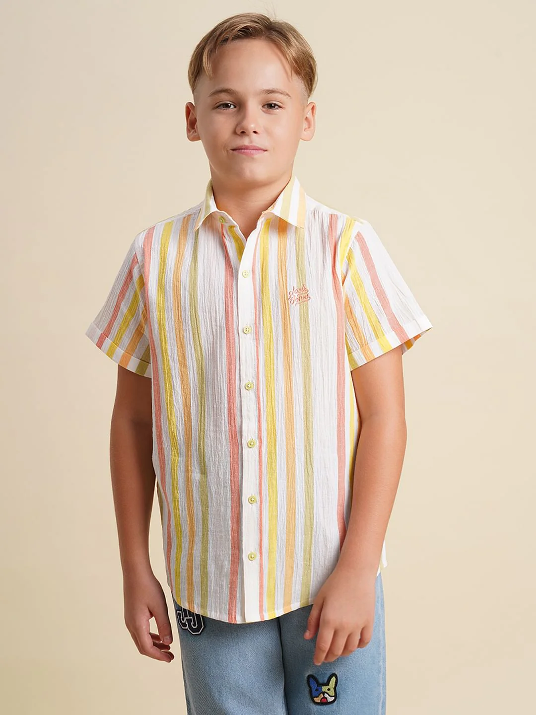 Boys White Striped Cotton Shirt - Image 2