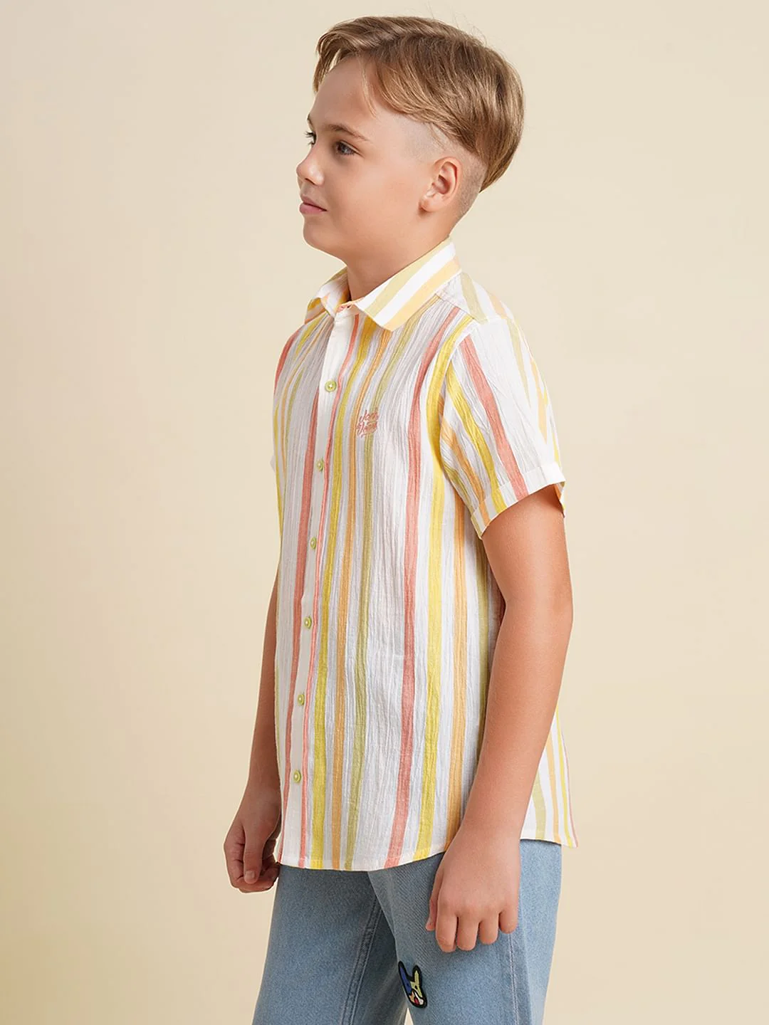 Boys White Striped Cotton Shirt - Image 3