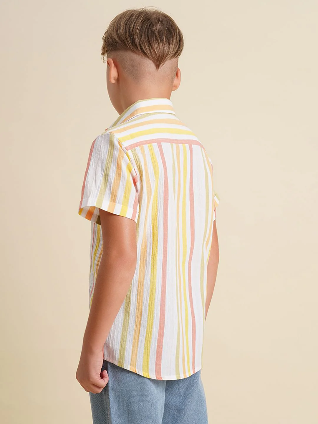 Boys White Striped Cotton Shirt - Image 4