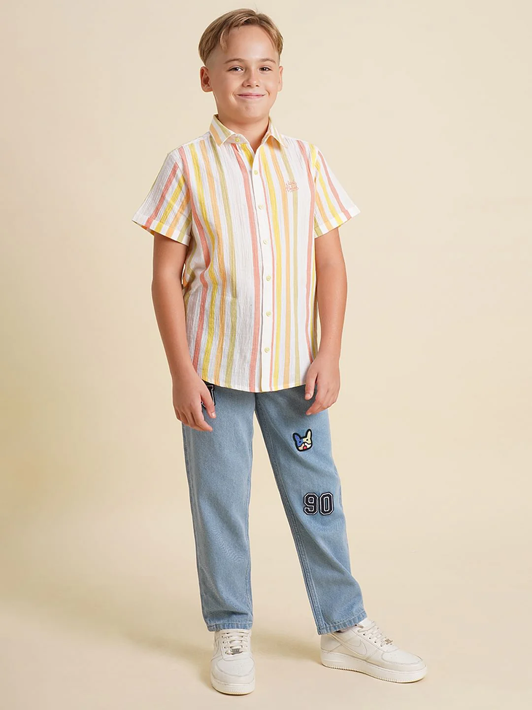 Boys White Striped Cotton Shirt - Image 5
