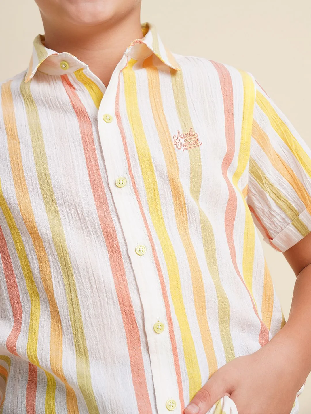 Boys White Striped Cotton Shirt - Image 6