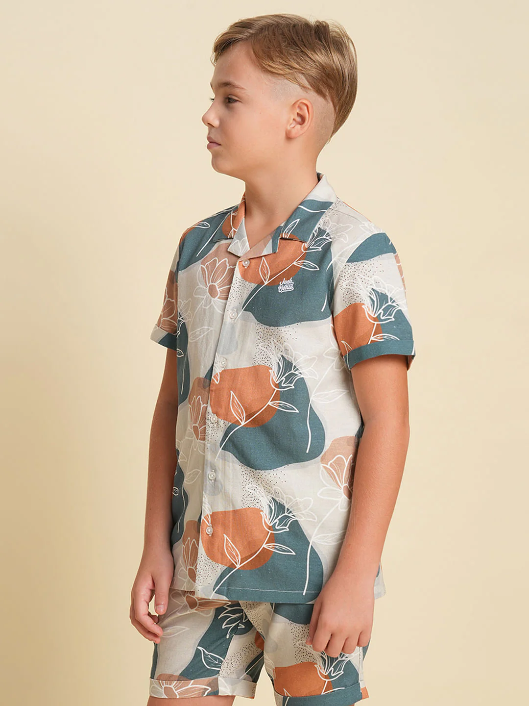 Boys Green Printed Co-ord Set Shirt - Image 3