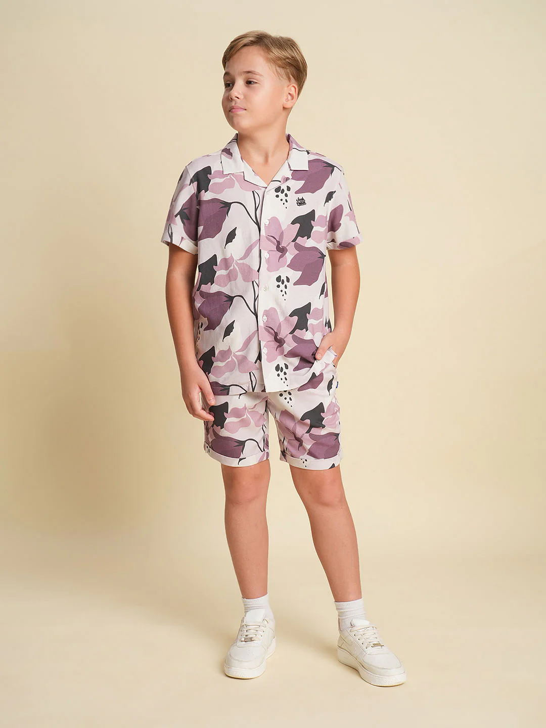 Boys Brown Printed Co-ord Set Shirt - Image 5