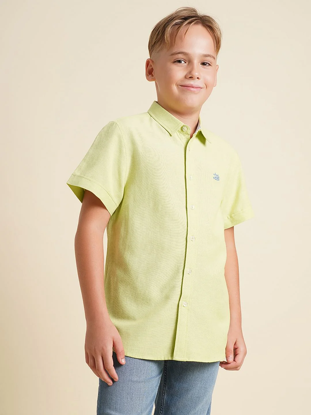 Boys Green Cotton Short Sleeves Shirt - Image 2