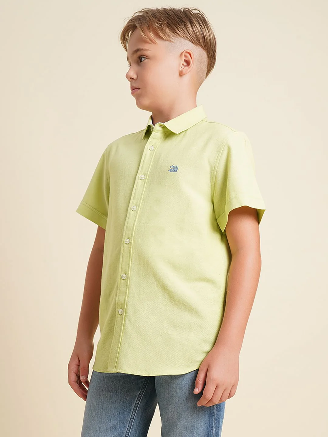 Boys Green Cotton Short Sleeves Shirt - Image 3